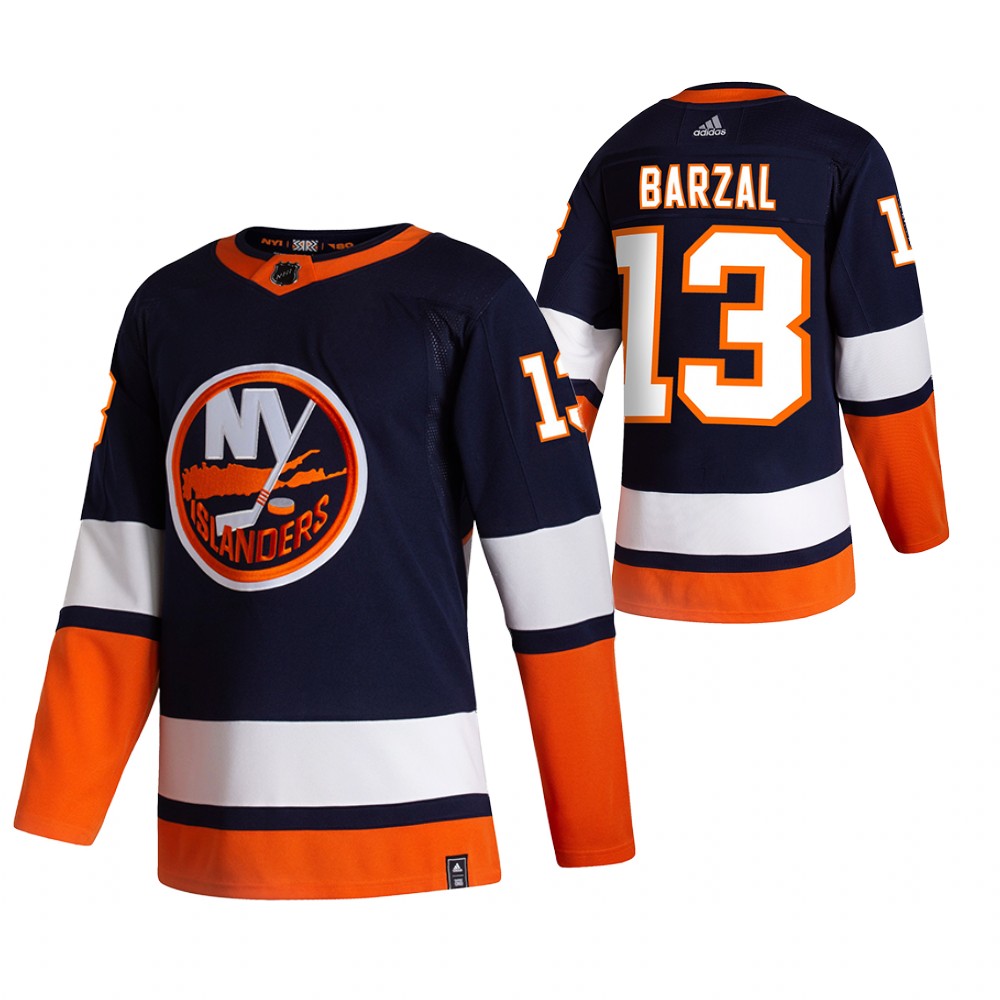 2021 Adidias New York Islanders #13 Mathew Barzal Navy Blue Men Reverse Retro Alternate NHL Jersey